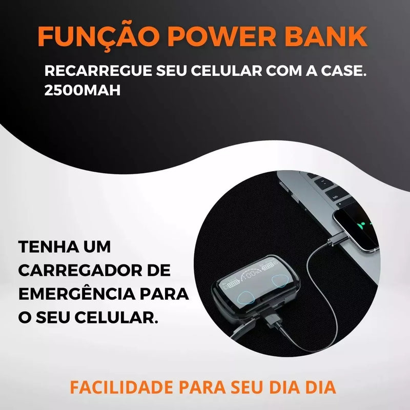Fone de Ouvido, M10, TWS, Bluetooth 5.3 Esportivo, Intra-Auricular, Sem Fio com Cancelamento de Ruído Ativo (ANC), Microfone Integrado, IPX5 À Prova D'água, Compatível com iPhone e Android, Controle Touch e Display LED