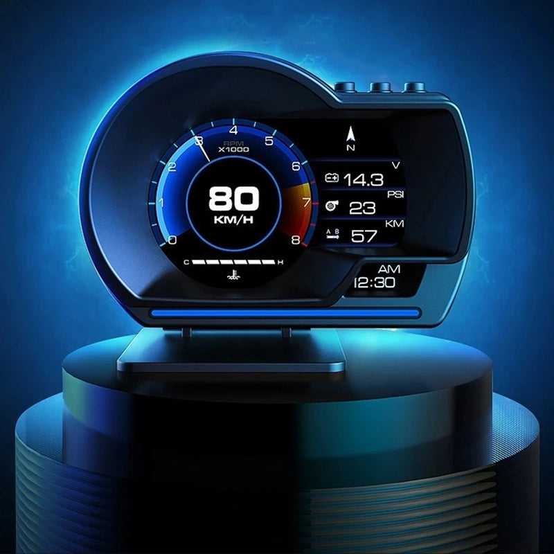 Scanner automotivo Head-Up Displayer digital OBD2+GPS, Aviso de velocidade, Medidor temperatura, Velocímetro, Turbo, RPM