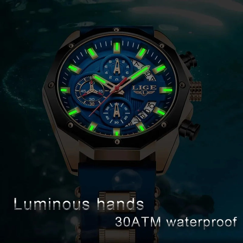 Relógio, LIGE, Masculino, Top Marca de Luxo, Silicone,  Esportivo, Quartz, Data, À Prova D 'Água, Relógio Cronógrafo, estilo inovador.