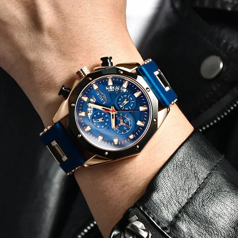 Relógio, LIGE, Masculino, Top Marca de Luxo, Silicone,  Esportivo, Quartz, Data, À Prova D 'Água, Relógio Cronógrafo, estilo inovador.