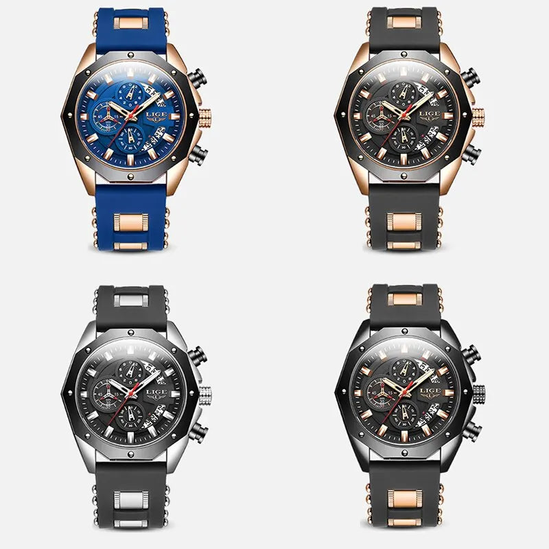 Relógio, LIGE, Masculino, Top Marca de Luxo, Silicone,  Esportivo, Quartz, Data, À Prova D 'Água, Relógio Cronógrafo, estilo inovador.
